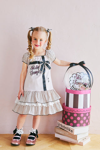 モノトーンドットドッキングワンピース＋モノトーンドットリボンポニー（Toddler）