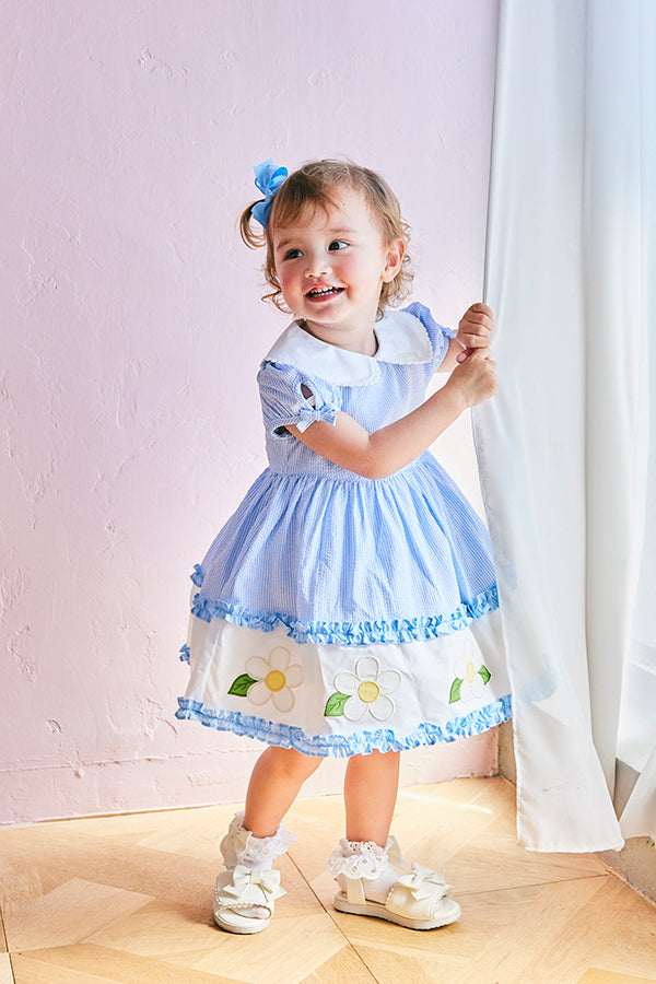 サッカーストライプお花アップリケワンピース（Toddler） – Shirley