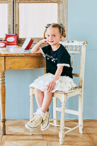 ハートロゴレース付きTシャツ＋フリルボリュームキュロット(Toddler)