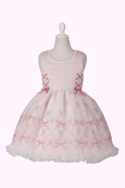 オーガンジーリボンフラワープリントジャンパースカート（Toddler）