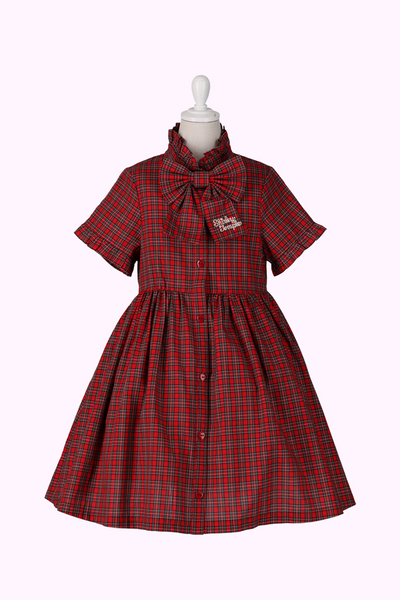 タータンリボンシャツワンピース+シャーリーカフェプリントエプロン タータンリボンシャツワンピース+シャーリーカフェプリントエプロン