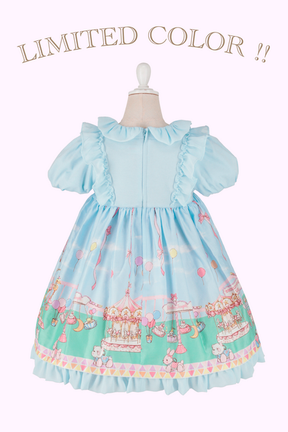 90cm☆ShirleyTemple シャーリーテンプル水色ベビードレス靴下付き シャーリーテンプルランドプリントワンピース（Toddler） – Shirley