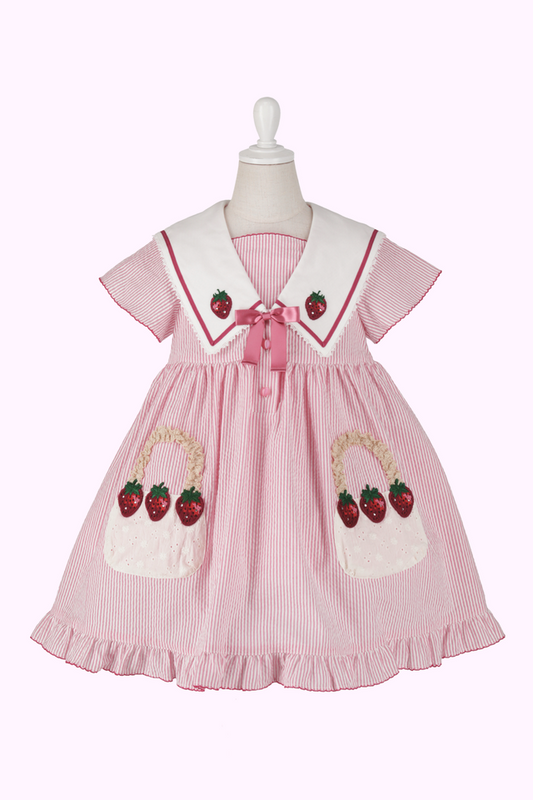 ストロベリーバスケットストライプワンピース（Toddler）