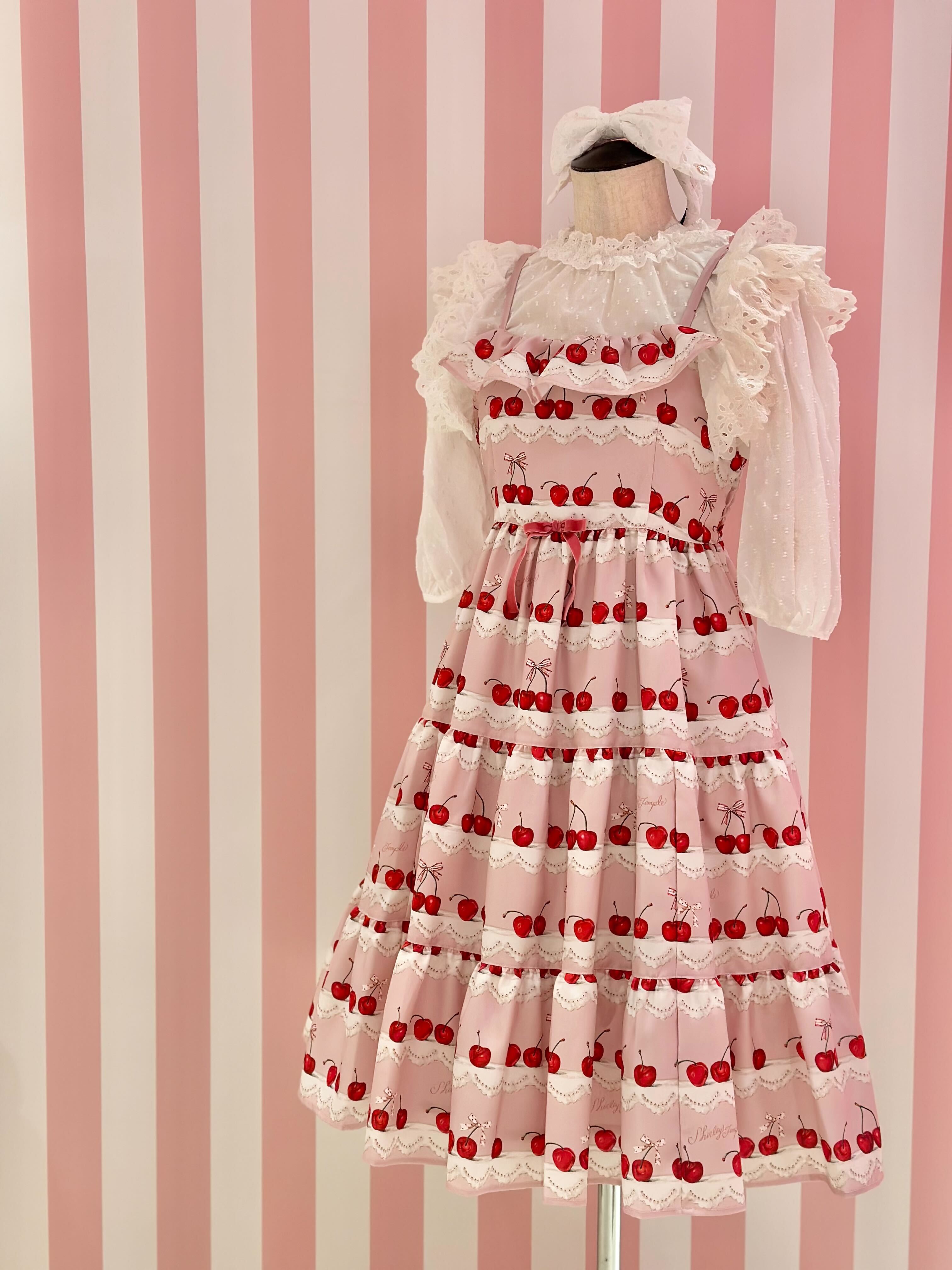 チェリースカラップレースプリントジャンパースカート（Ladies
